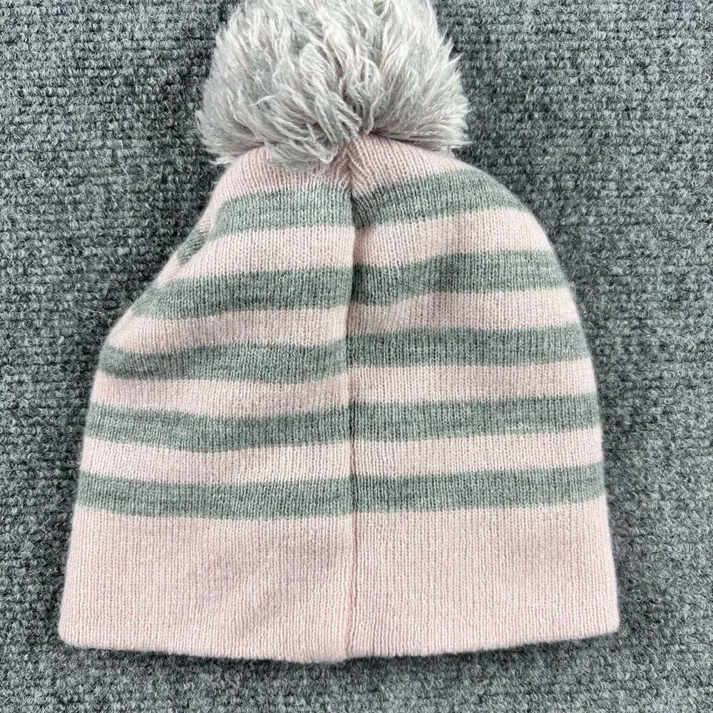 Disney Minnie Mouse Beanie Toddler 2T-5T US Pink Gray Stripe Pom Minnie